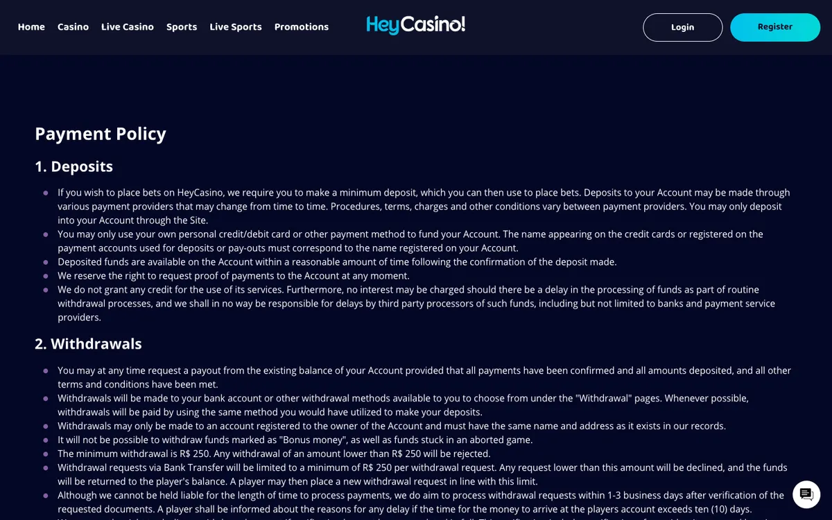 HeyCasino! — Payments, captured from Belgium