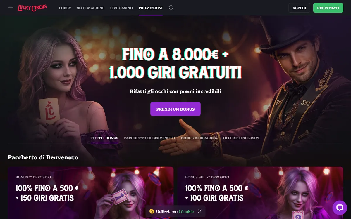 Lucky Circus Casino — Promotions, captured from Italy