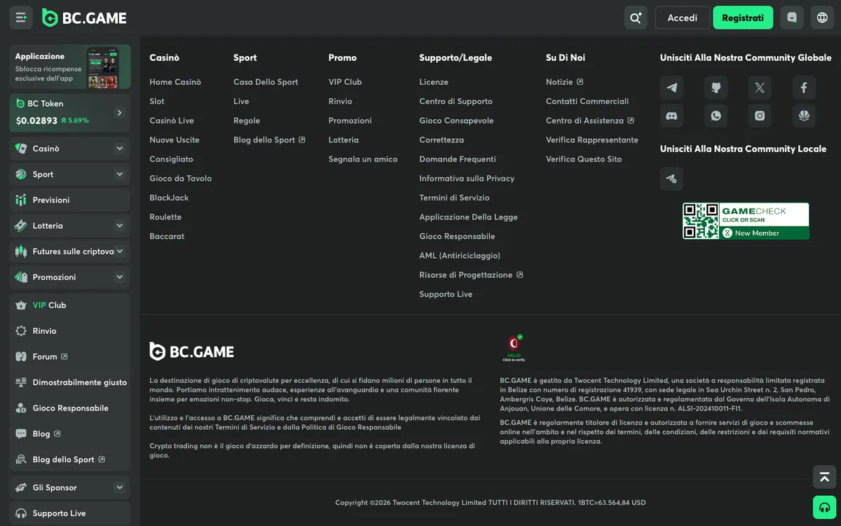 BC.Game Casino — Home page, captured from Italy