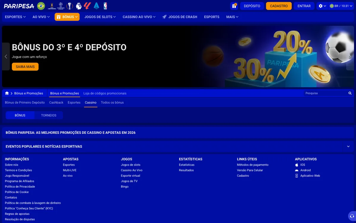 Paripesa Casino — «Акции», снято из страны Бразилия