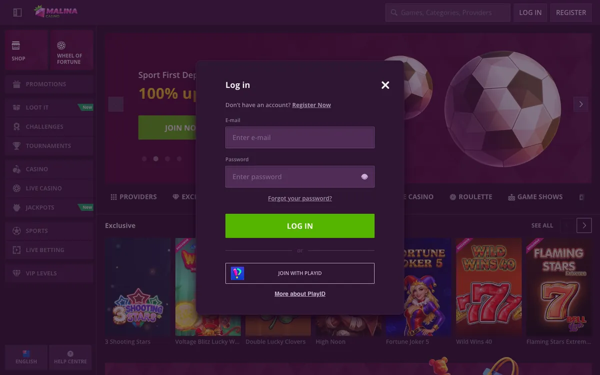 MalinaCasino — «Регистрация», снято из страны Новая Зеландия
