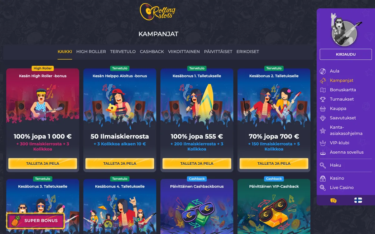 Rolling Slots Casino — «Акции», снято из страны Финляндия