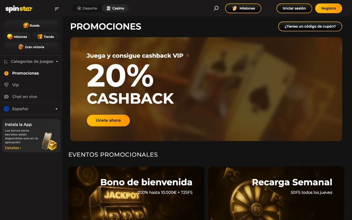Spinstar Casino — Promotions, captured from Spain