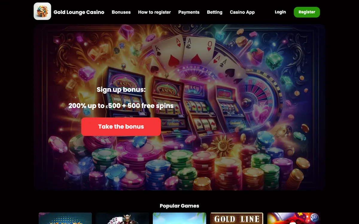 The Gold Lounge Casino — Home page, captured from Finland