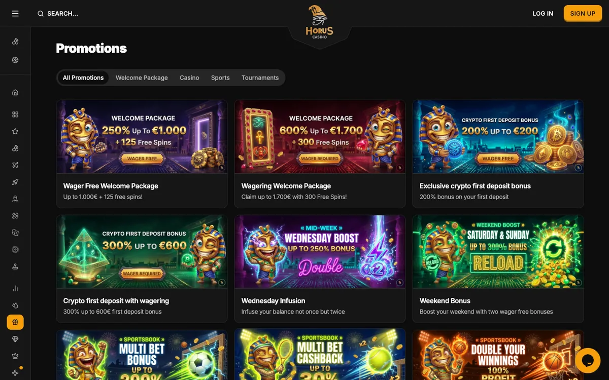 Horus Casino — «Акции», снято из страны Австрия