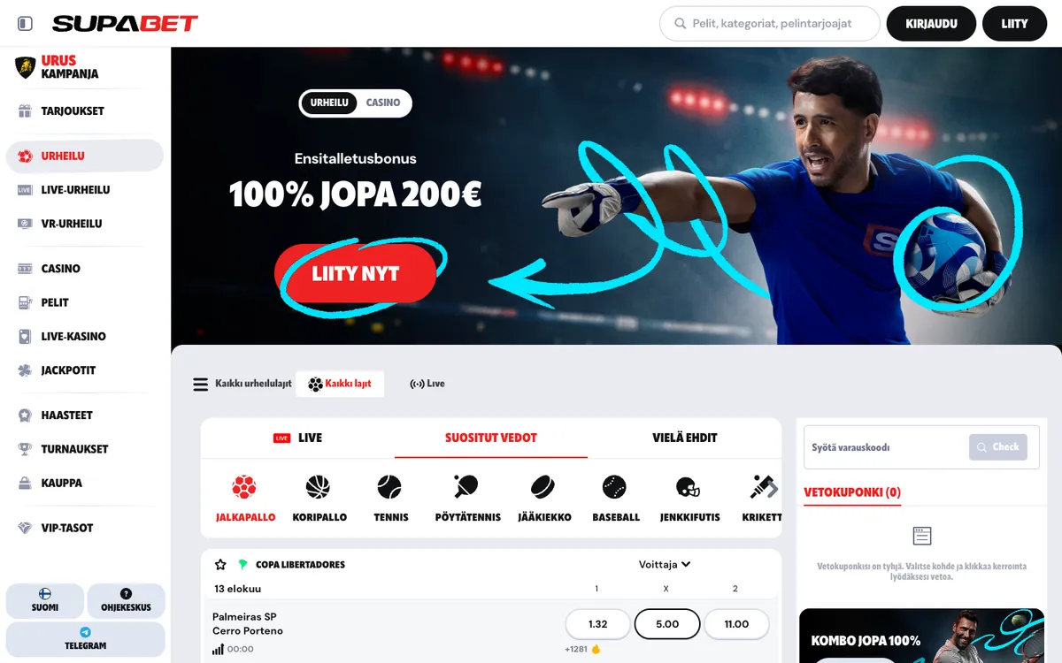 Supabet Casino — «Главная», снято из страны Финляндия