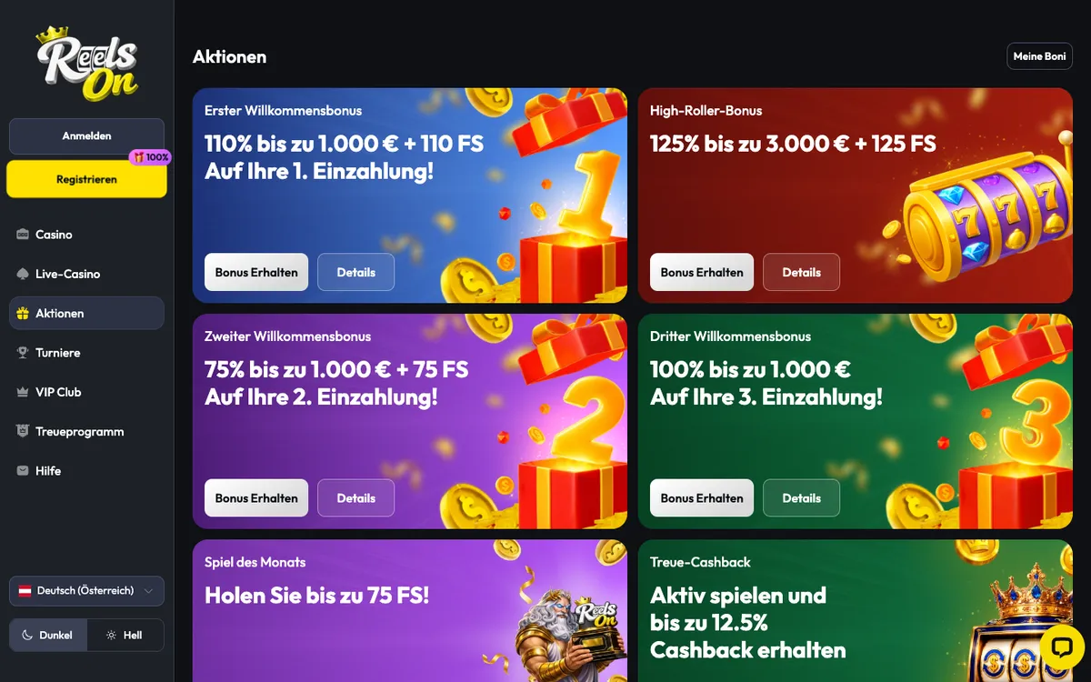 ReelsOn Casino — Promotions, captured from Austria