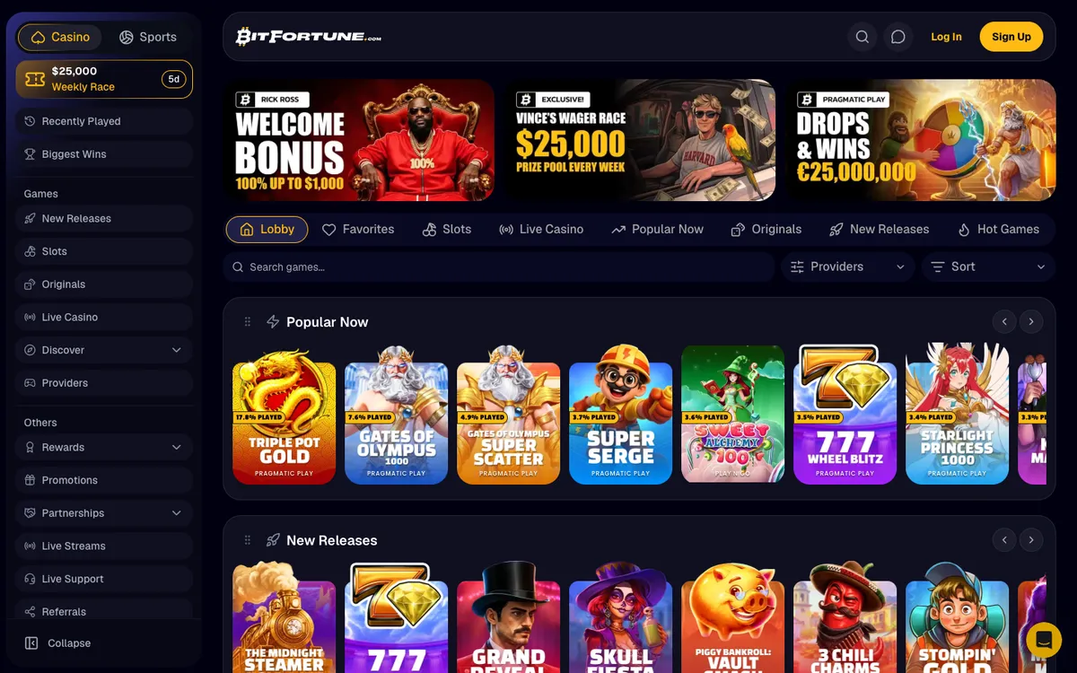 BitFortune Casino — Home page, captured from Italy