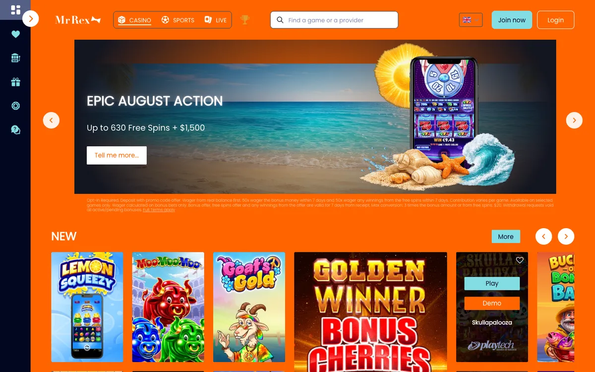 Mr Rex Casino — Home page, captured from France