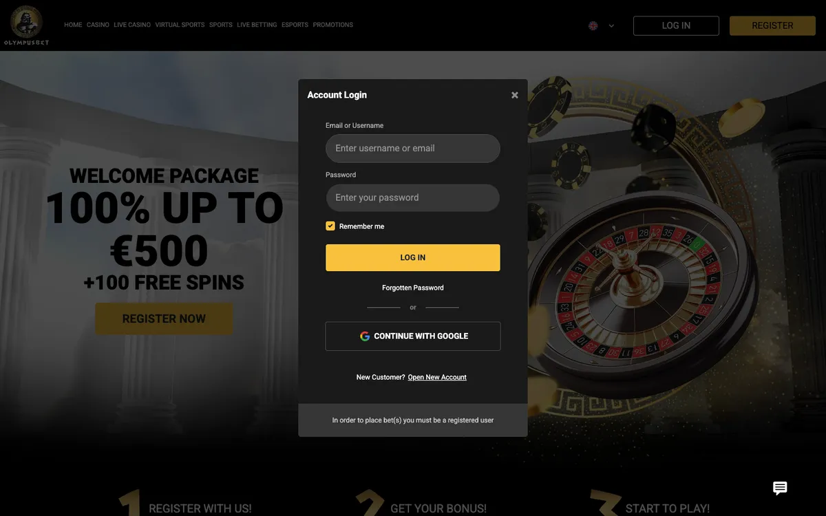 Olympusbet Casino — Sign-up, captured from Nigeria