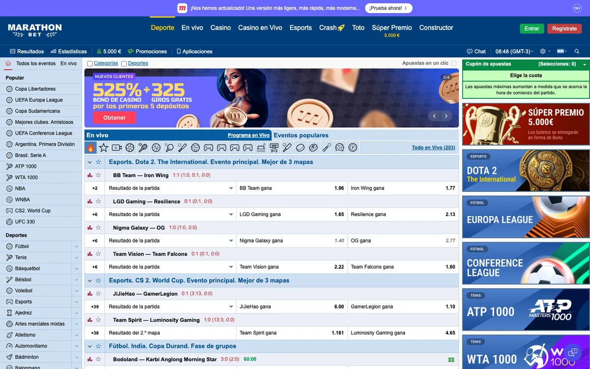 Marathonbet Casino — Home page, captured from Argentina
