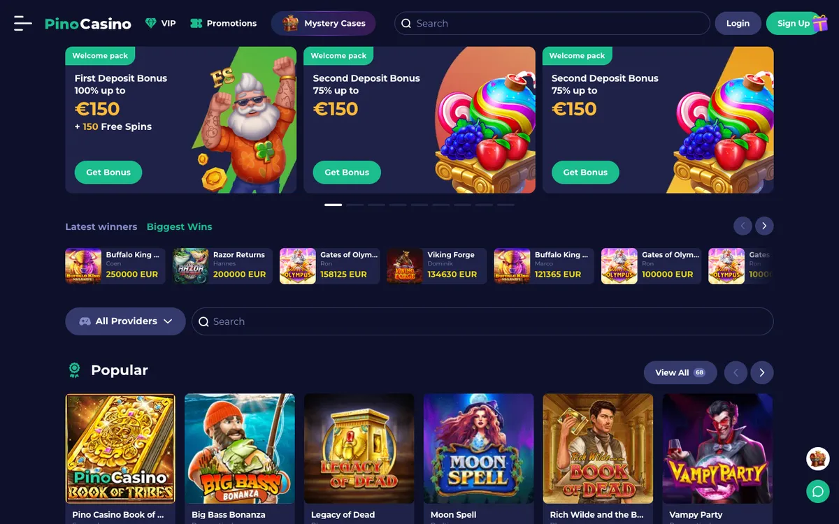 PinoCasino — «Главная», снято из страны Новая Зеландия