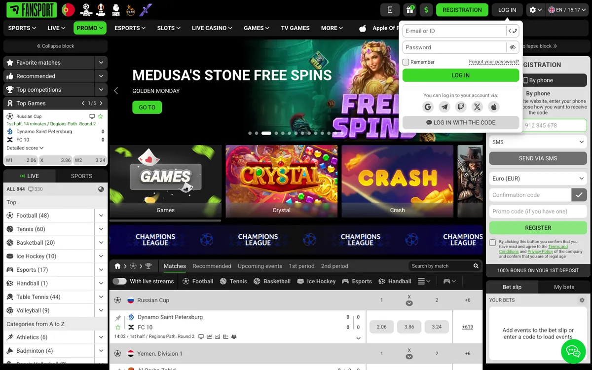 Fansport Casino — Sign-up, captured from Portugal