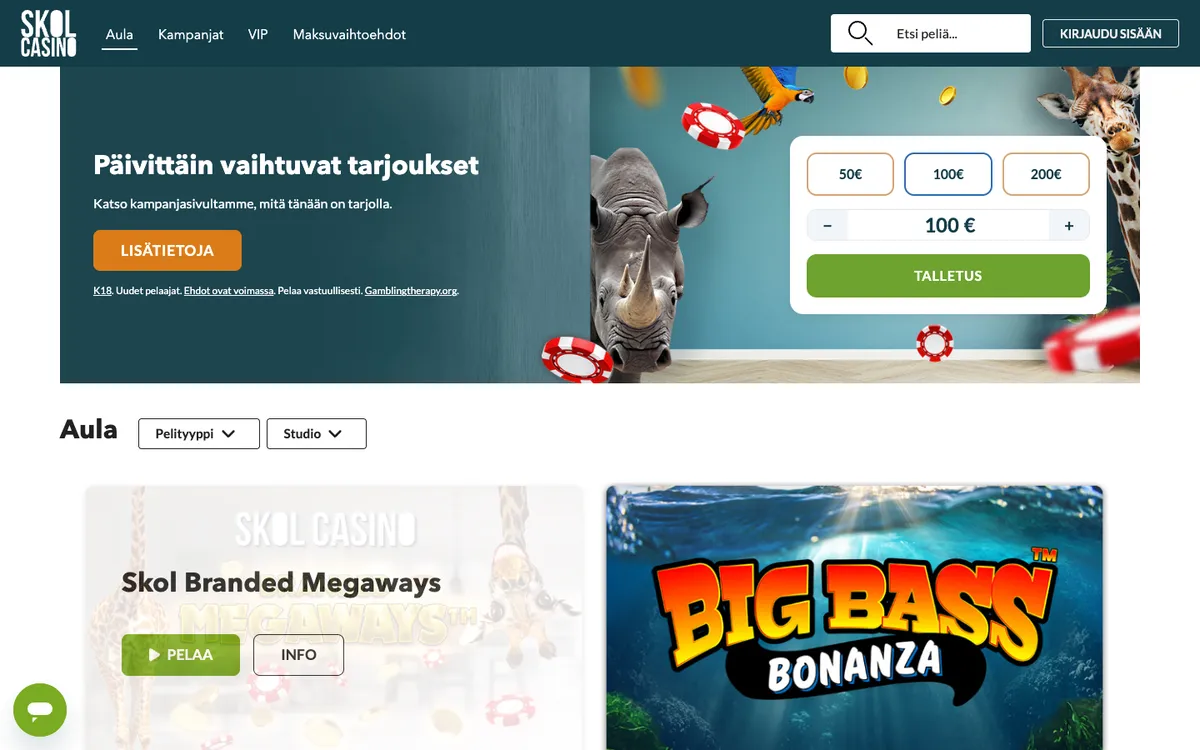 Skol Casino — Home page, captured from Finland
