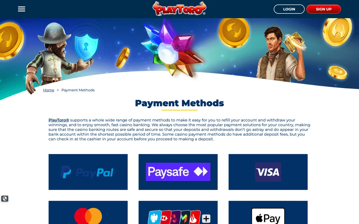 PlayToro Casino — Payments, captured from United Kingdom