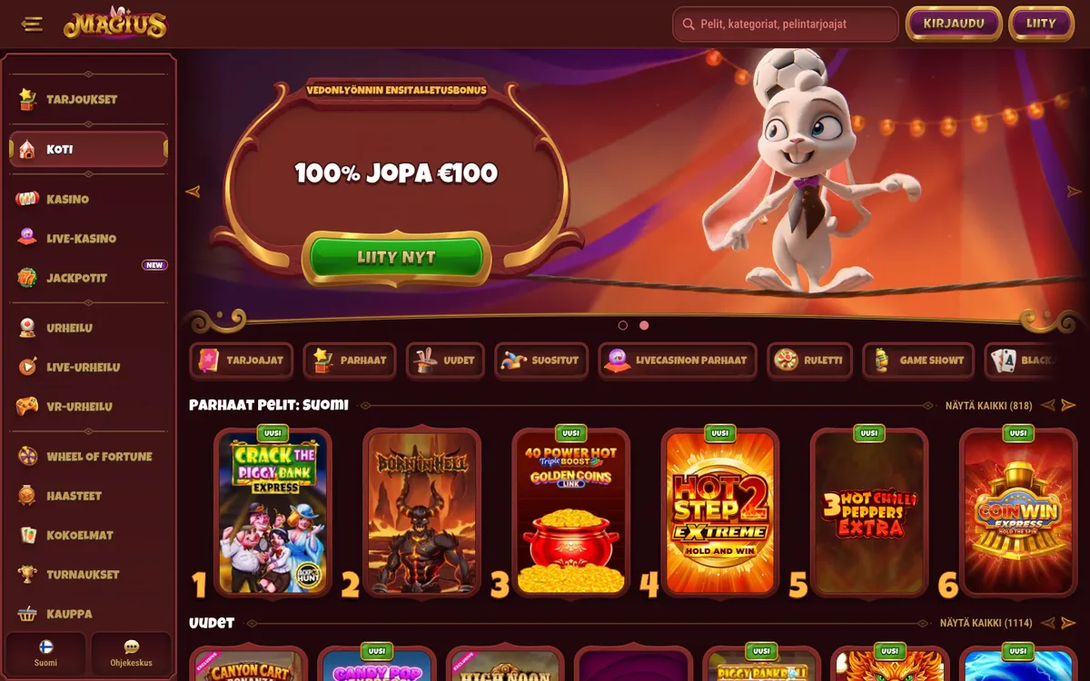 Magius Casino — «Главная», снято из страны Финляндия