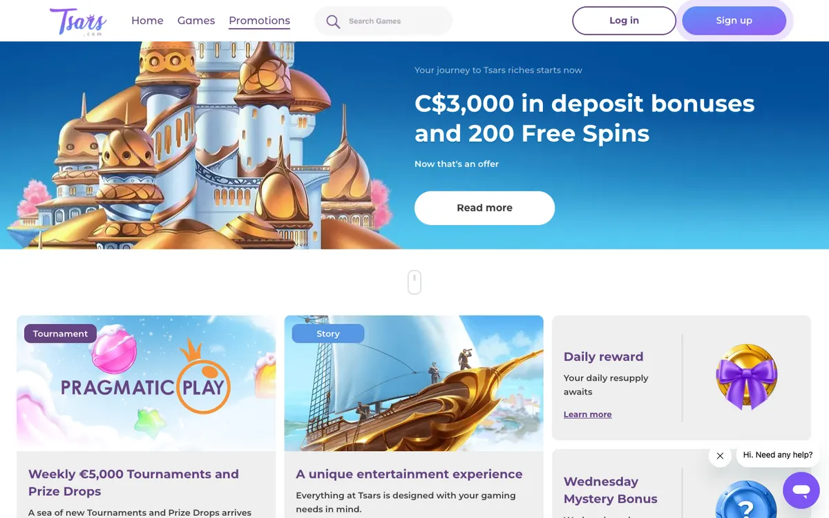 Tsars Casino — Promotions, captured from Canada