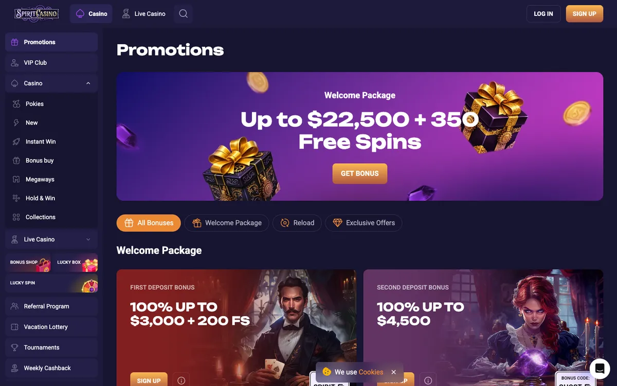 Spirit Casino — Promotions, captured from Australia