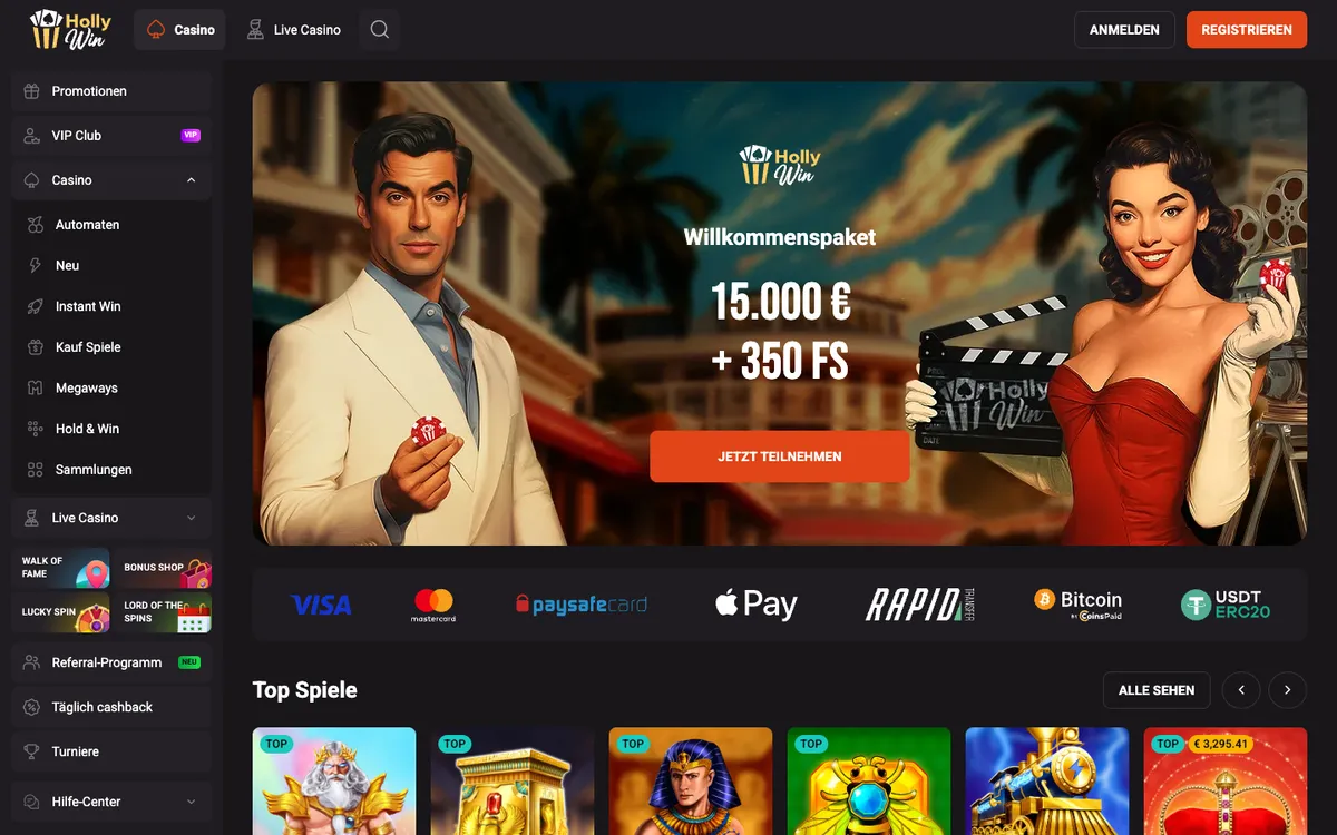 HollyWin Casino — «Главная», снято из страны Австрия