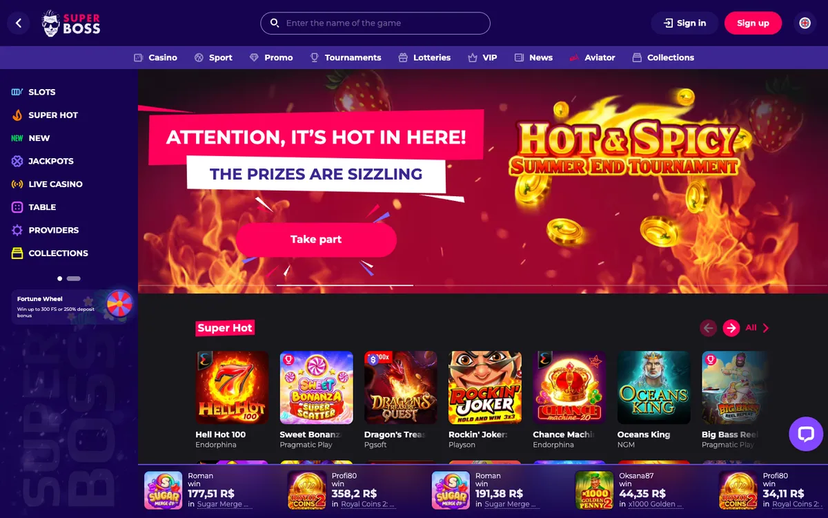 SuperBoss Casino — Home page, captured from Finland