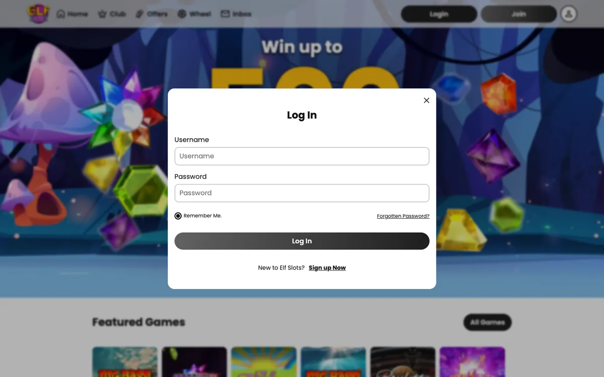 Elf Slots Casino — Sign-up, captured from United Kingdom