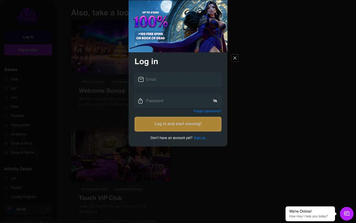 Touch Casino — «Регистрация», снято из страны Новая Зеландия
