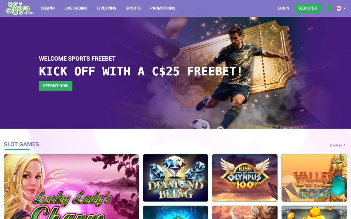 Lucy's Casino — Home page, captured from Canada