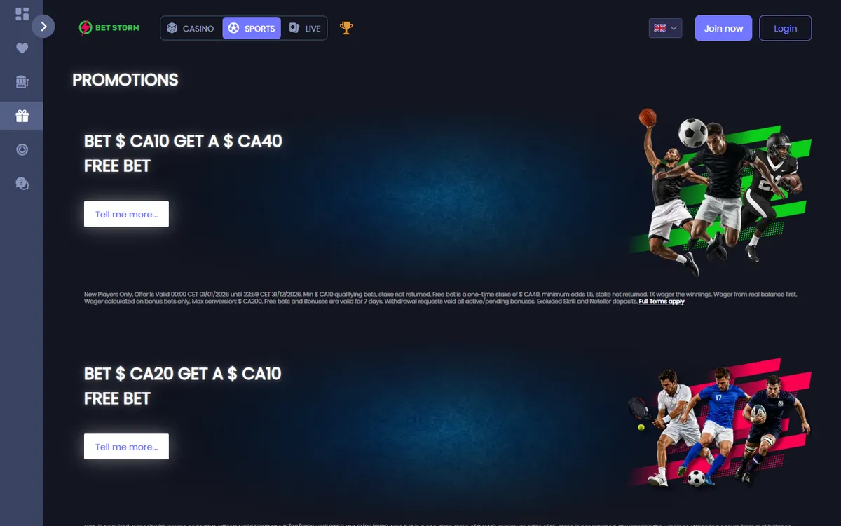 BetStorm Casino — Promotions, captured from Canada