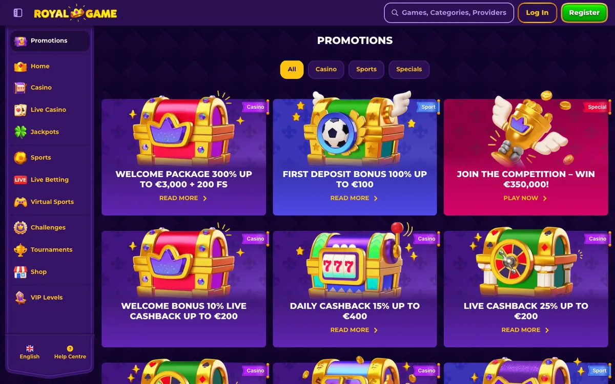 RoyalGame Casino — Promotions, captured from Japan
