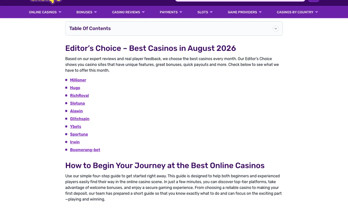 Casiqo Casino — Home page, captured from Germany