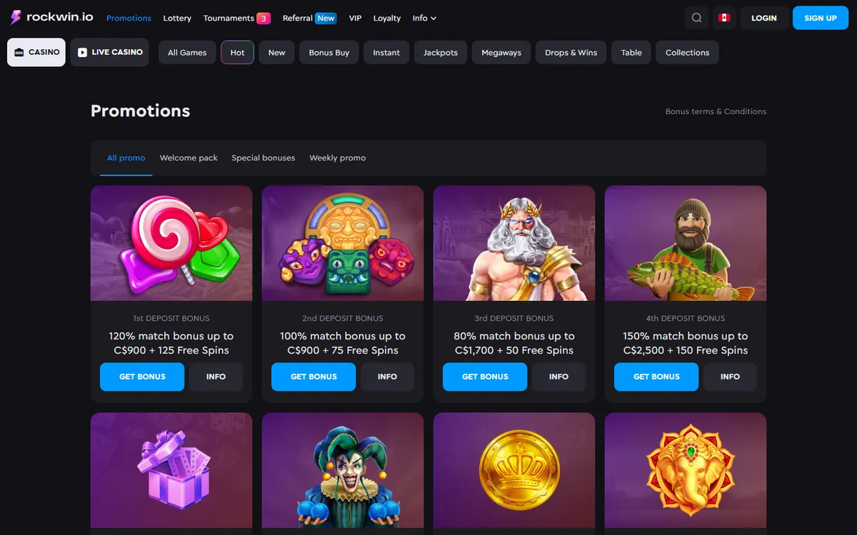 Rockwin Casino — «Акции», снято из страны Канада