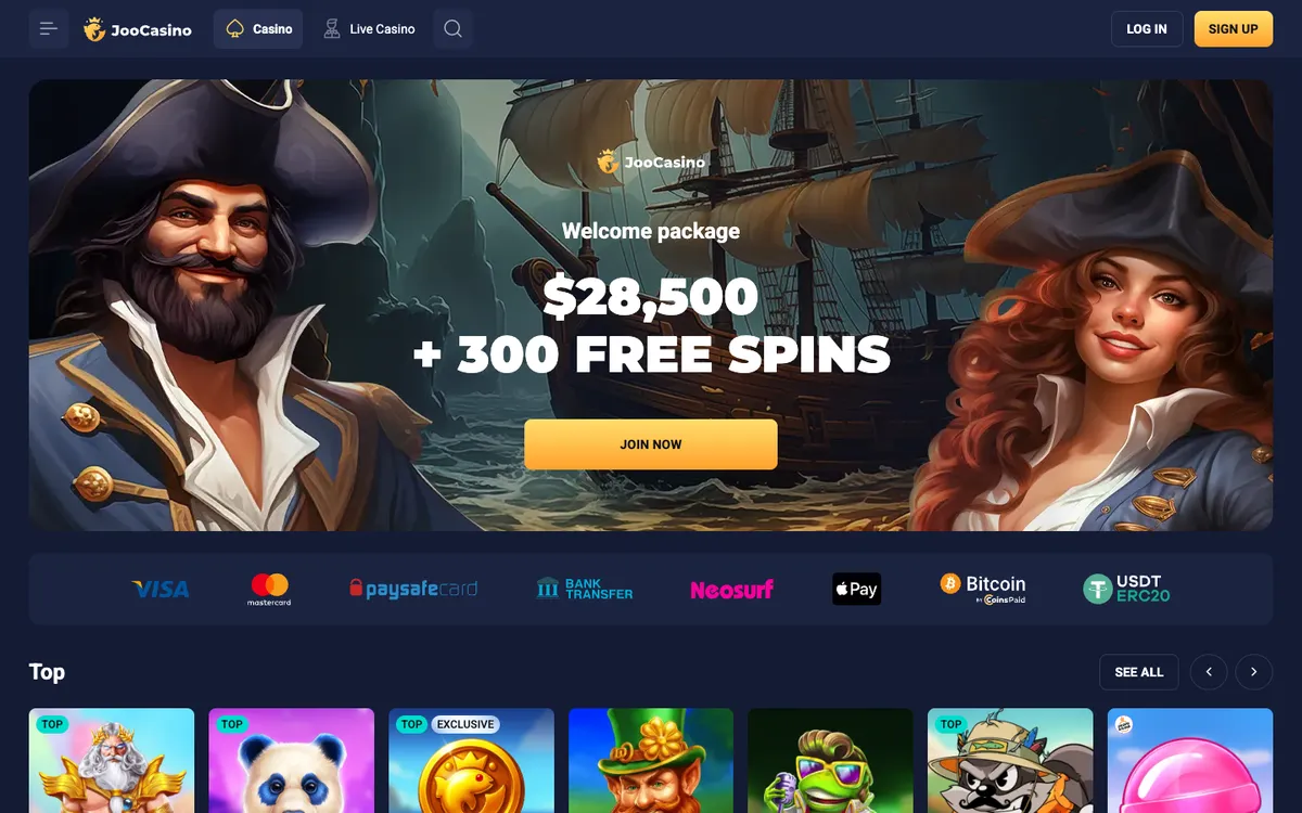 Joo Casino — Home page, captured from New Zealand