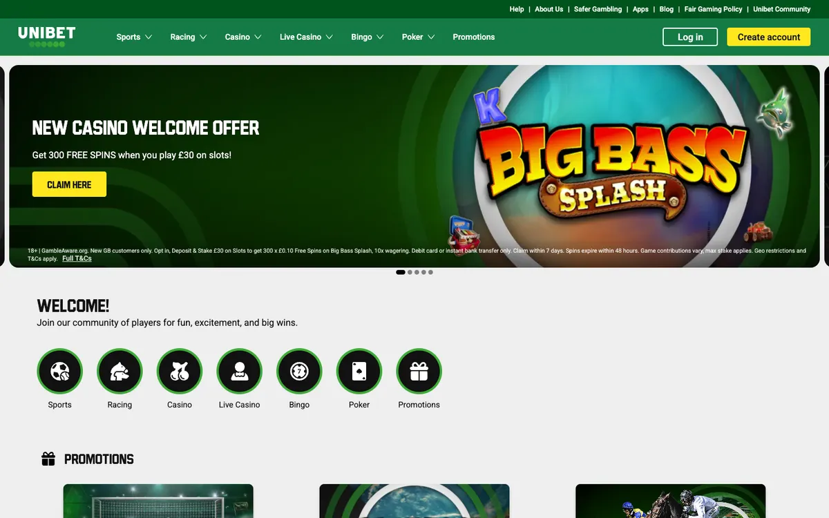 Unibet Casino UK — Home page, captured from United Kingdom