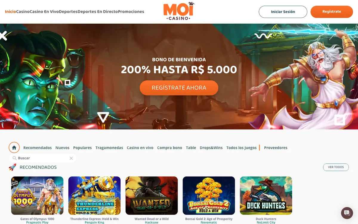 MoiCasino — Home page, captured from Spain