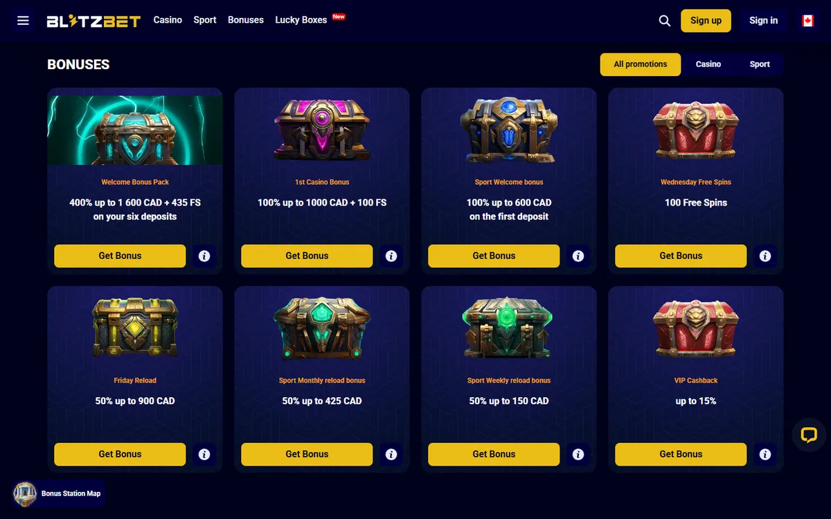 Blitz-bet Casino — «Акции», снято из страны Канада