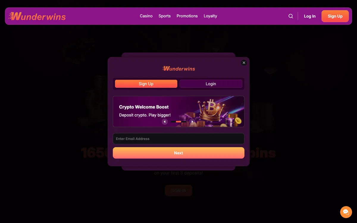 Wunderwins Casino — «Регистрация», снято из страны Япония