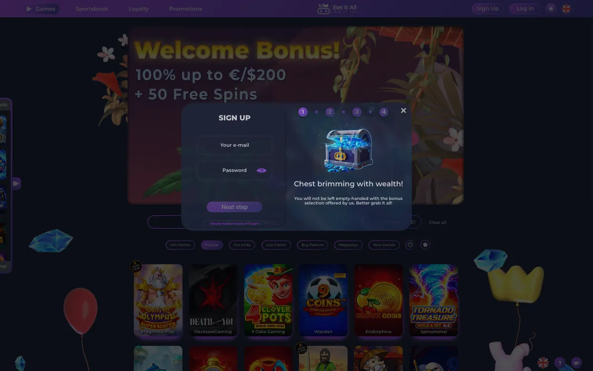 Bet It All Casino — Sign-up, captured from Canada