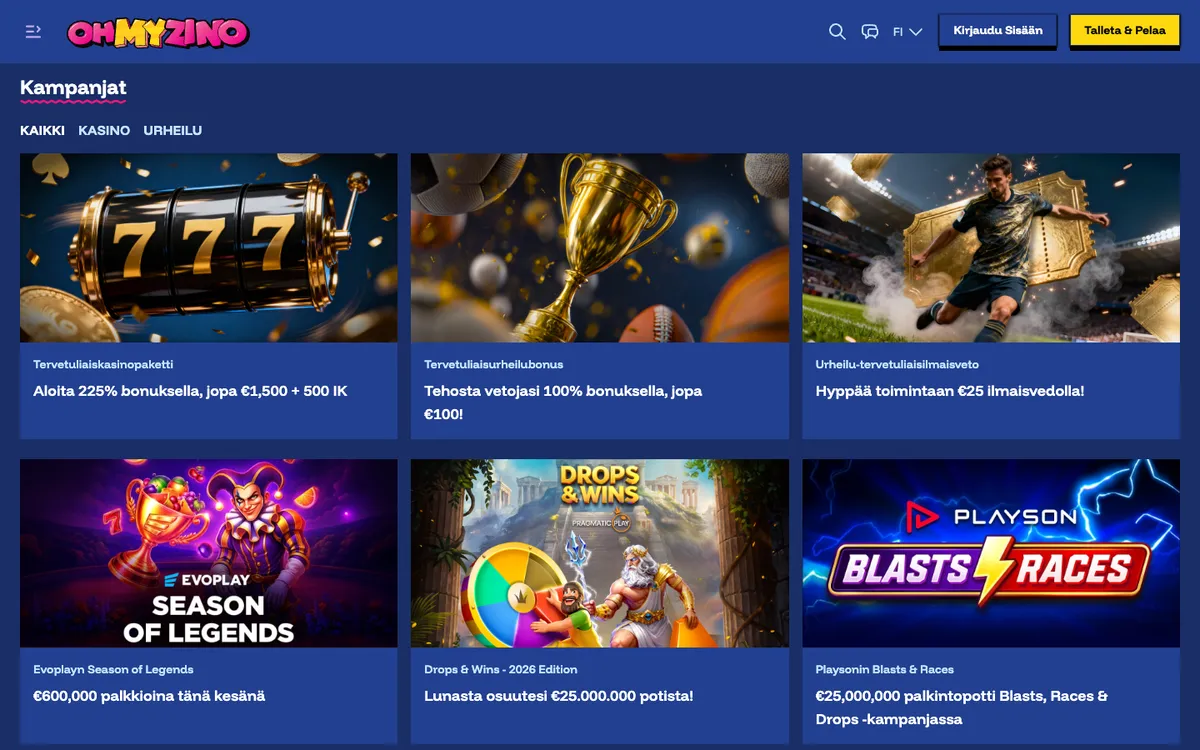 OhMyZino Casino — Promotions, captured from Finland