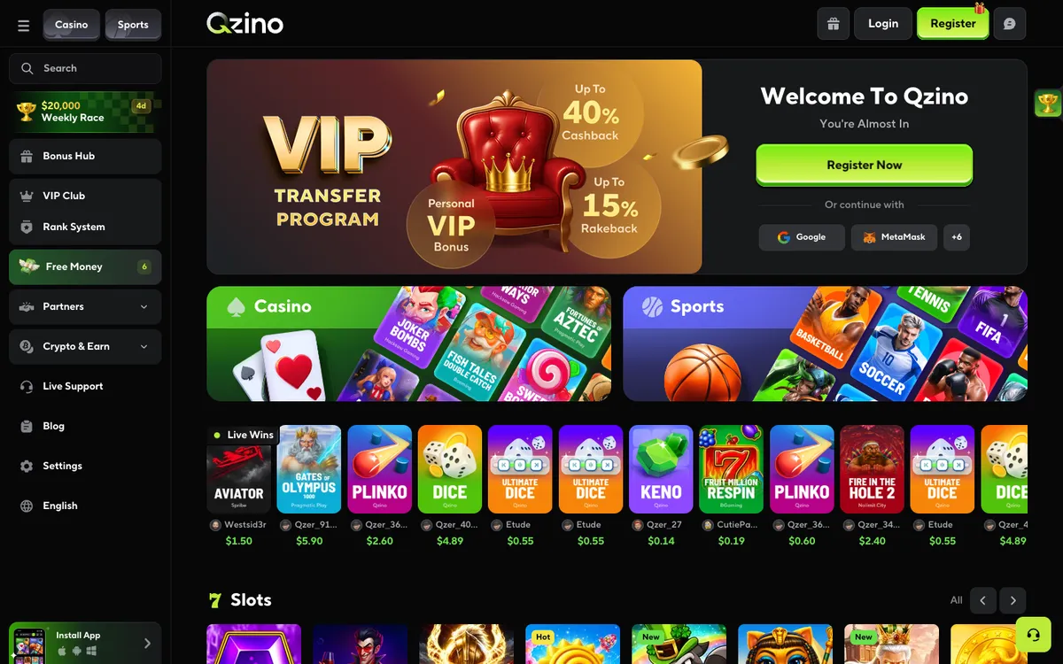 Qzino Casino — Home page, captured from Japan