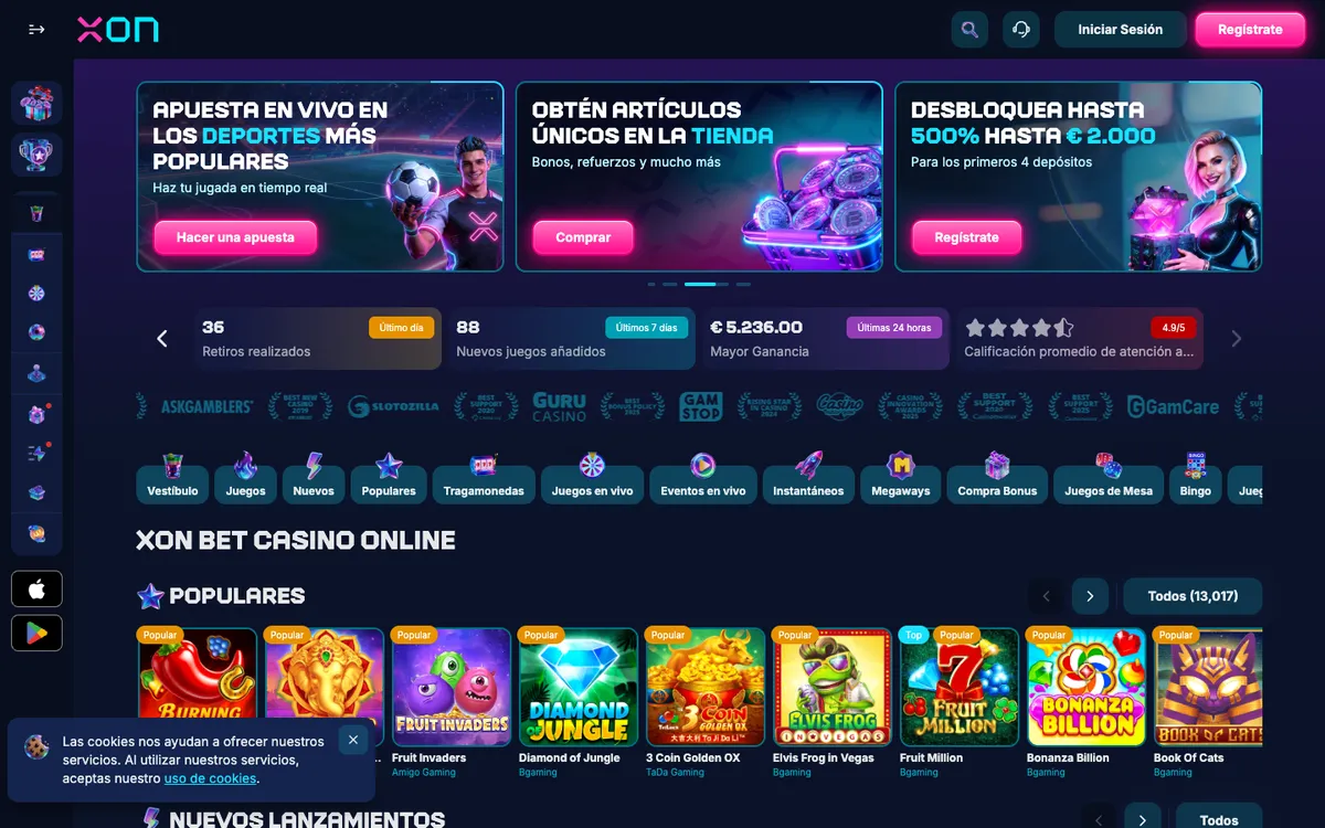 Xon Bet Casino — Home page, captured from Colombia