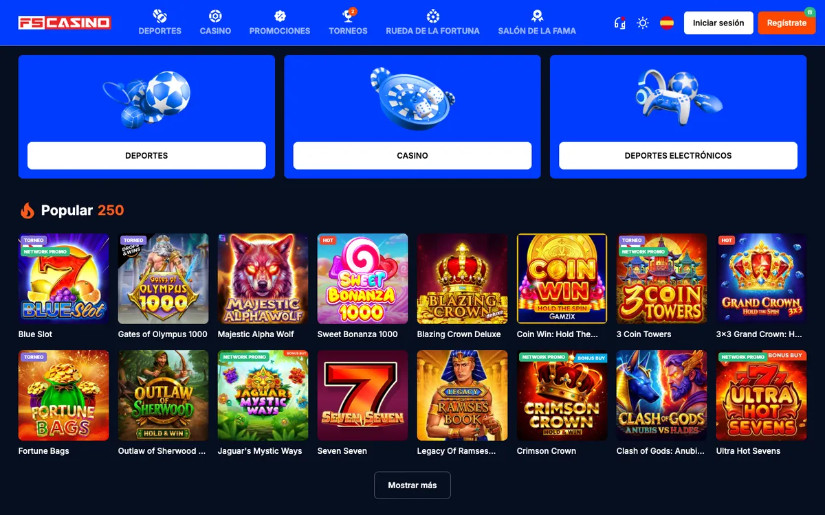 FS Casino — Home page, captured from Colombia
