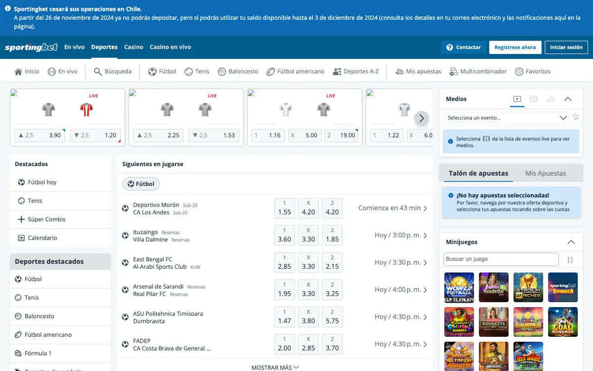 Sportingbet Casino — Home page, captured from Chile