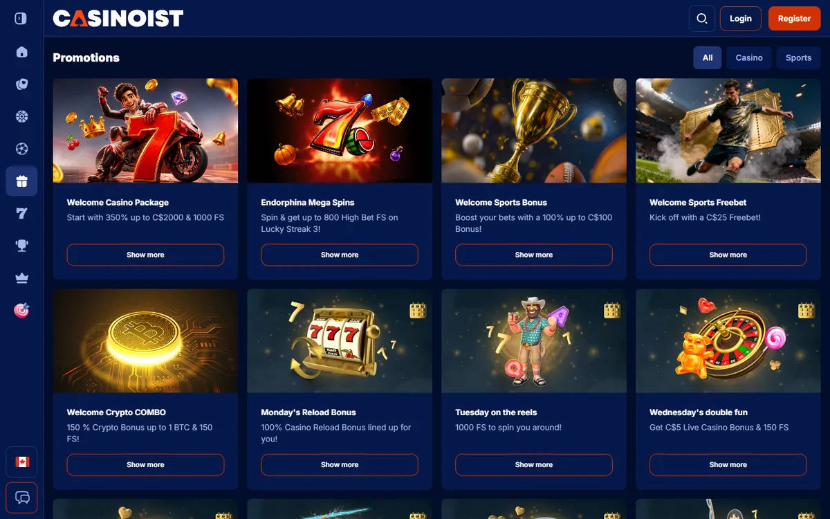 Casinoist Casino — Promotions, captured from Canada
