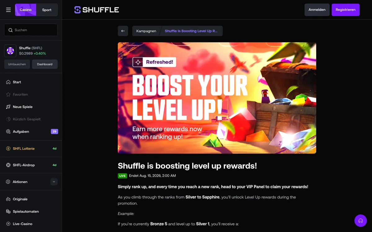 Shuffle Casino — Promotions, captured from Austria