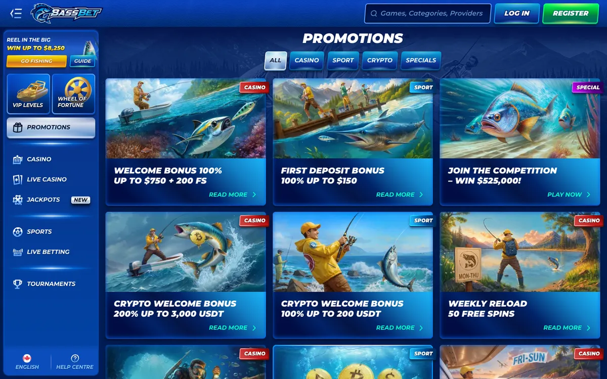 Bassbet Casino — Promotions, captured from Canada