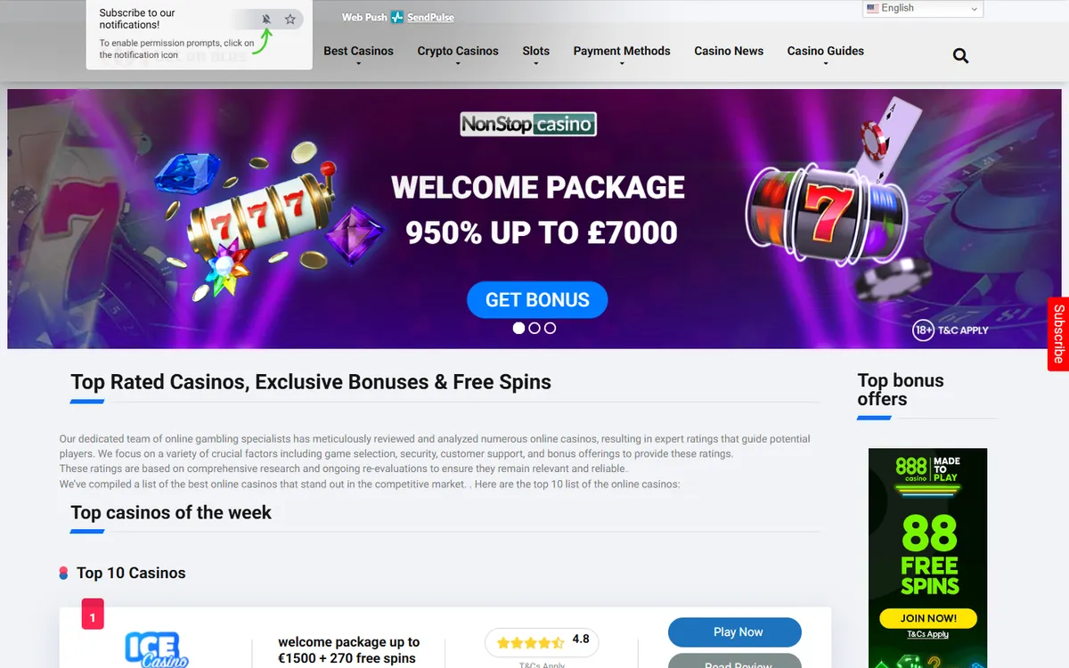 BetOnAces Casino — «Главная», снято из страны Канада