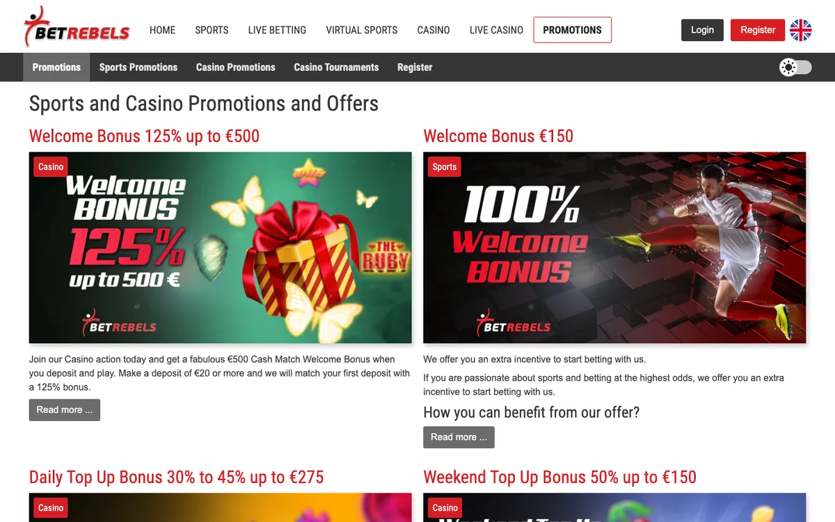 Betrebels Casino — Promotions, captured from Austria