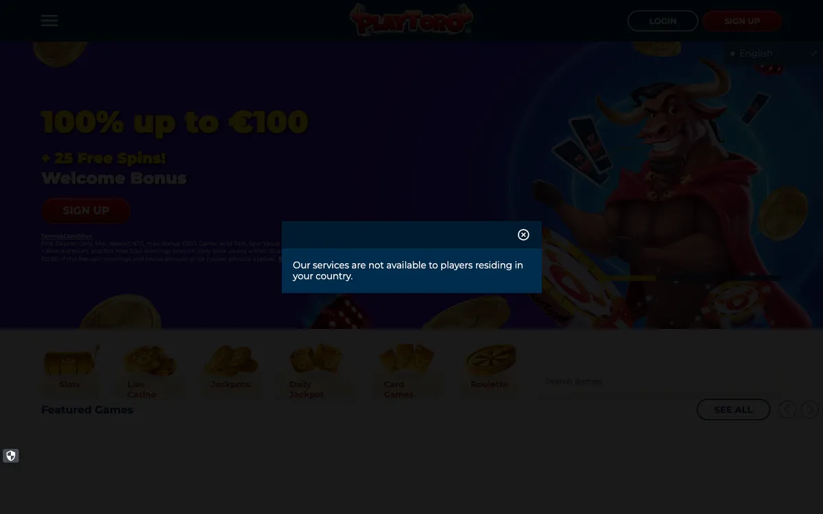 PlayToro Casino — Sign-up, captured from Switzerland