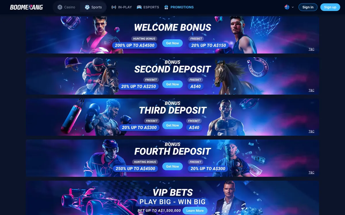 Boomerang-bet.io Casino — Promotions, captured from Australia