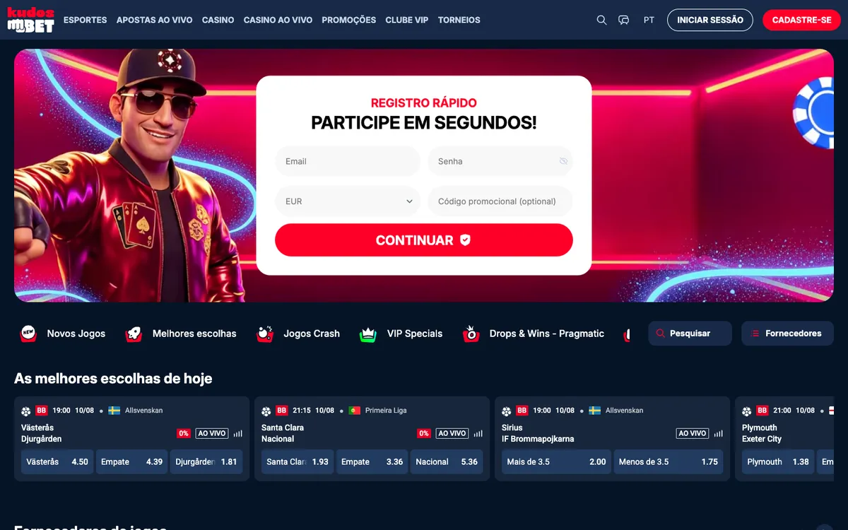 Kudosbet Casino — Home page, captured from Brazil